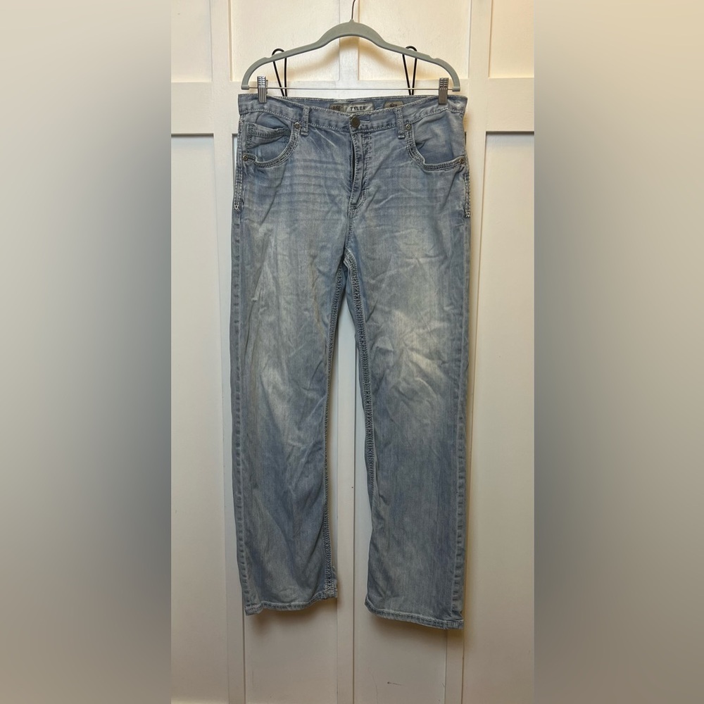 BKE Denim Tyler Men Size 36 L Long Jeans Thick Stitching Straight Leg Gorpcore